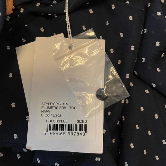 Self Portrait Plumetis Frill Top Navy - Picture 4 of 6